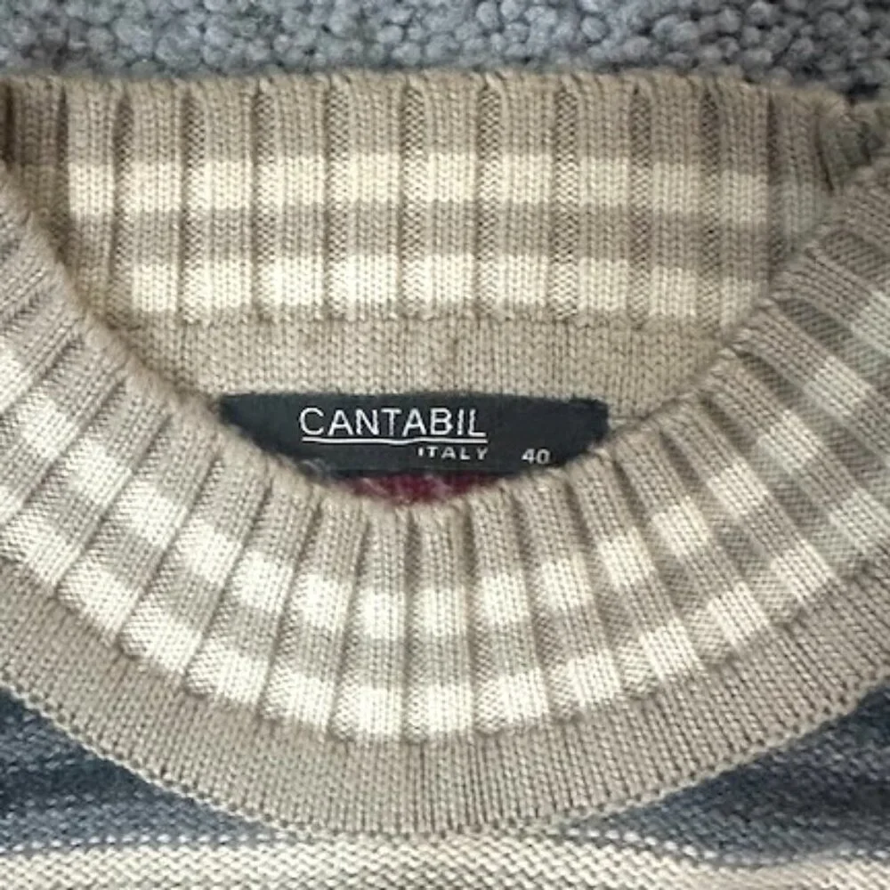 Cantabil Italy Men's Long Sleeve Winter Sweater-Size 40-Mock Neck Striped - EUC